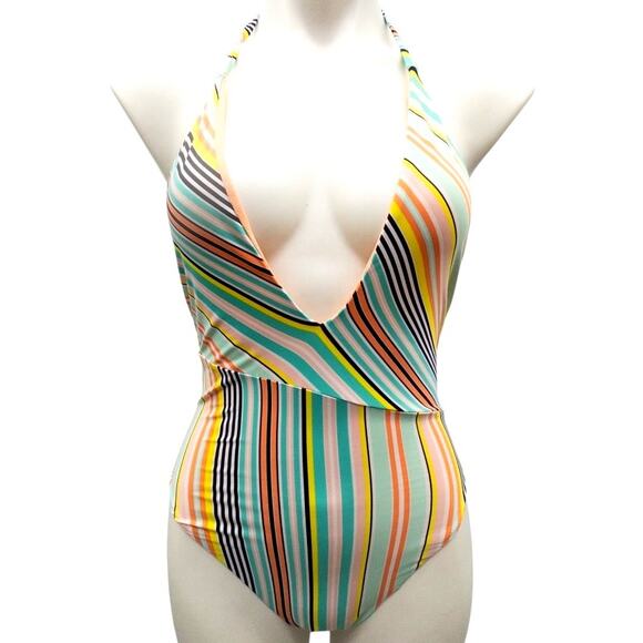 The Bikini Lab Striped Asymmetrical Waist One Piece Swimsuit Women's Medium - Picture 3 of 7
